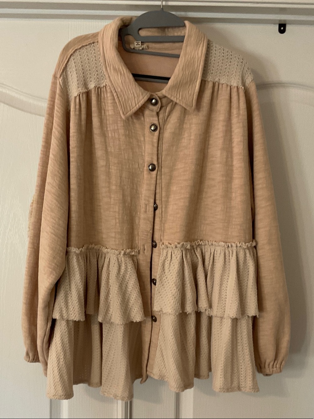 POL Beige Layered Ruffle Utility Jacket